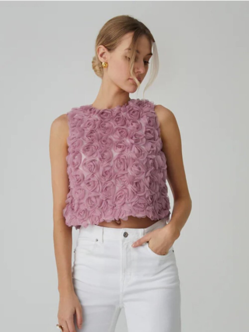 Mauve Floral Tank Crop Top NWT Size Large 8/10